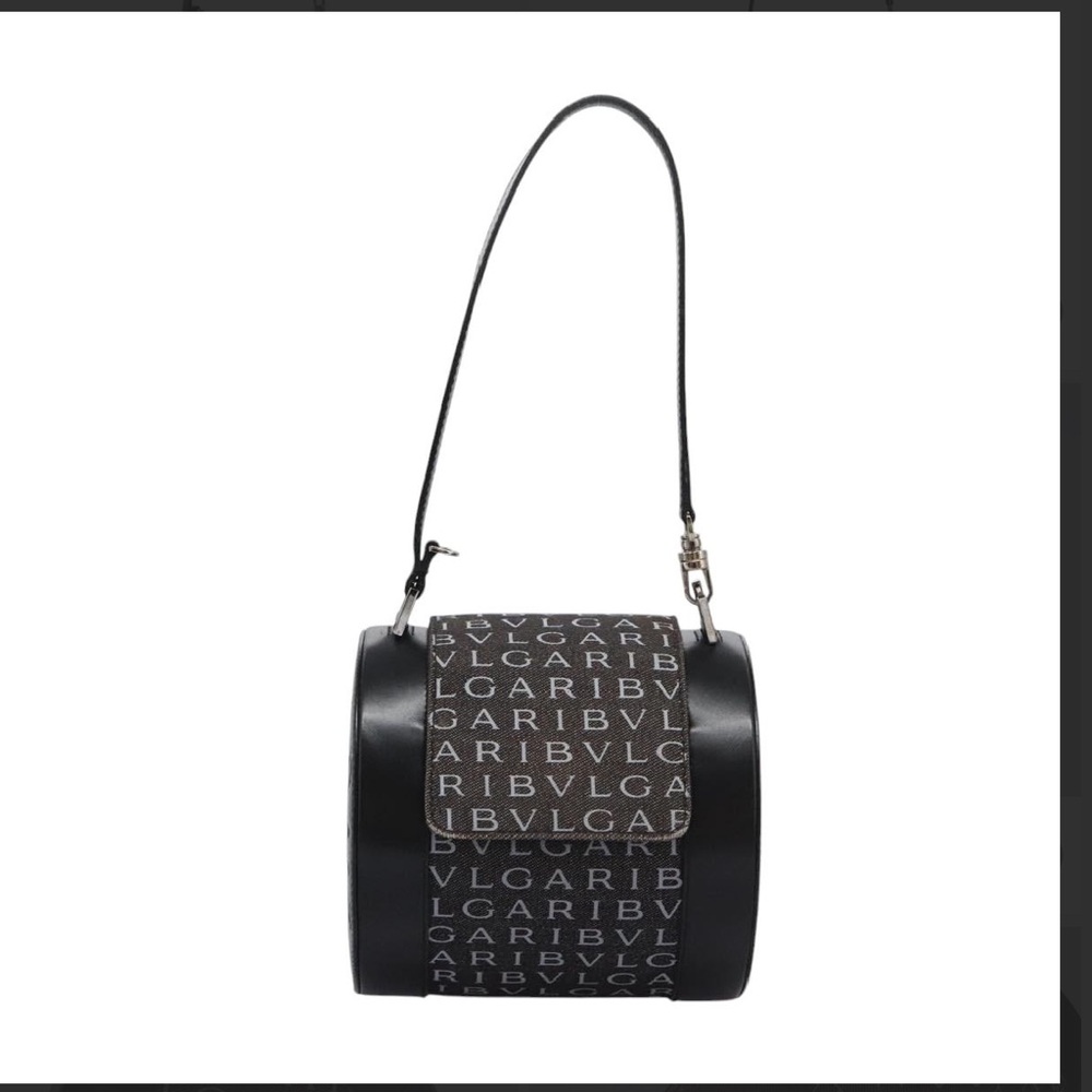 BVLGARI Logo Mania B Cello One Drum Bag Hand Bag Canvas Black